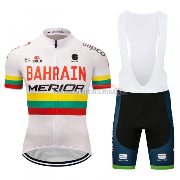 Abbigliamento Ciclismo Bahrain Merida Campione Lituania Manica Corta 2018 Bianco